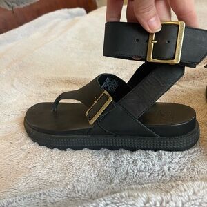 Sorel Black Gladiator Sandals with Gold Buckles